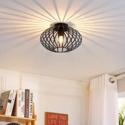 Lindby Maivi loftslampe, sort, 30 cm, jern, bur