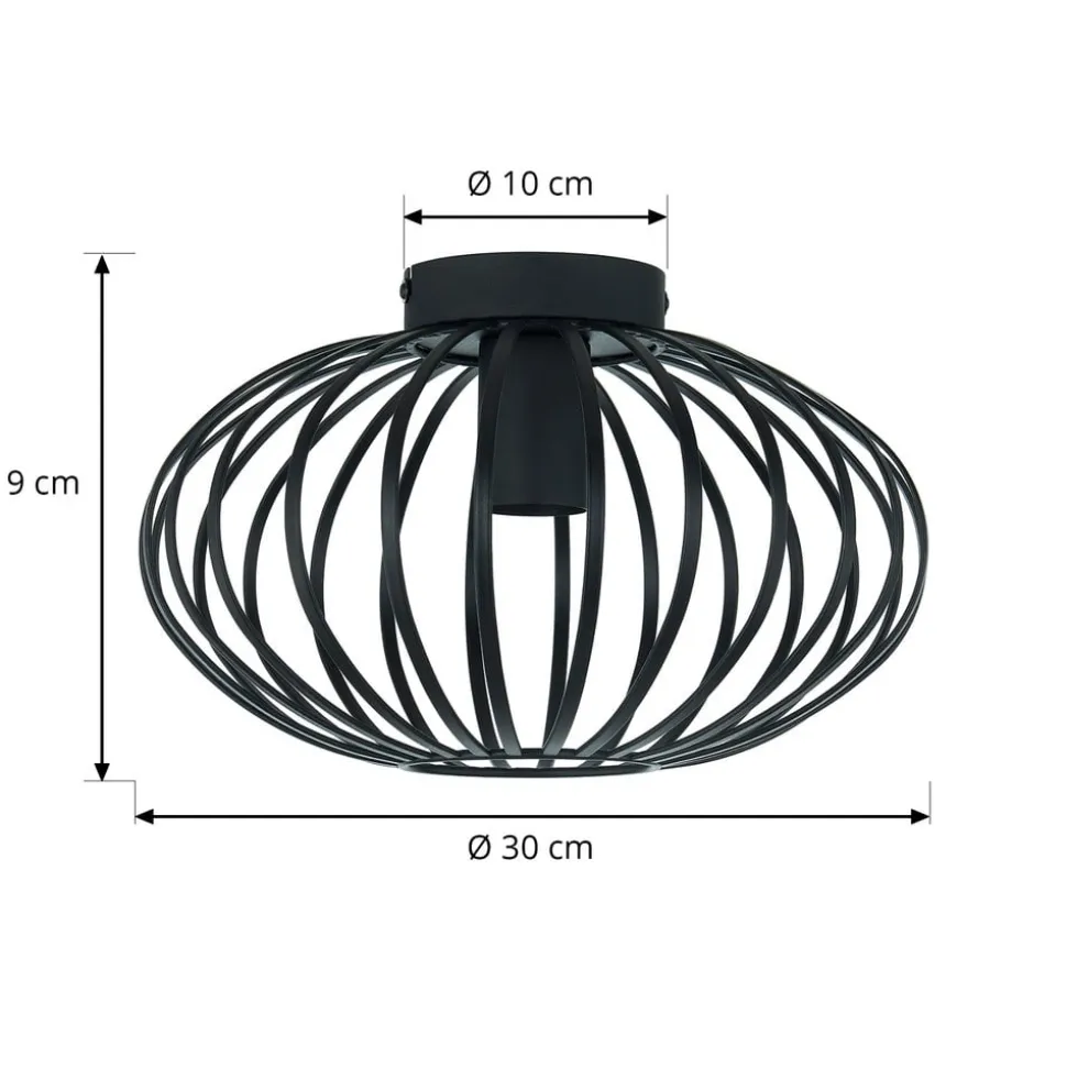Lindby Maivi loftslampe, sort, 30 cm, jern, bur