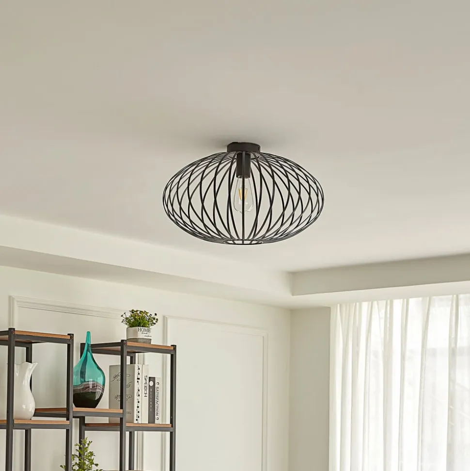 Lindby Maivi loftslampe, sort, 50 cm, jern, bur
