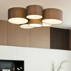 Lindby Maureka loftlampe, 94 cm, 6 lyskilder, tekstil