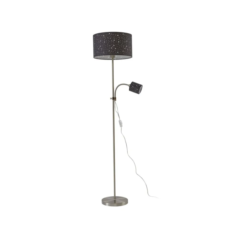 Lindby Melanie gulvlampe, grå, stof, Ø 36 cm, 2 lyskilder.