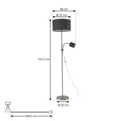 Lindby Melanie gulvlampe, grå, stof, Ø 36 cm, 2 lyskilder.
