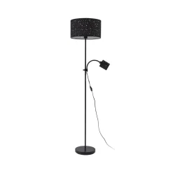 Lindby Melanie gulvlampe, sort, stof, Ø 36 cm, 2 lyskilder.
