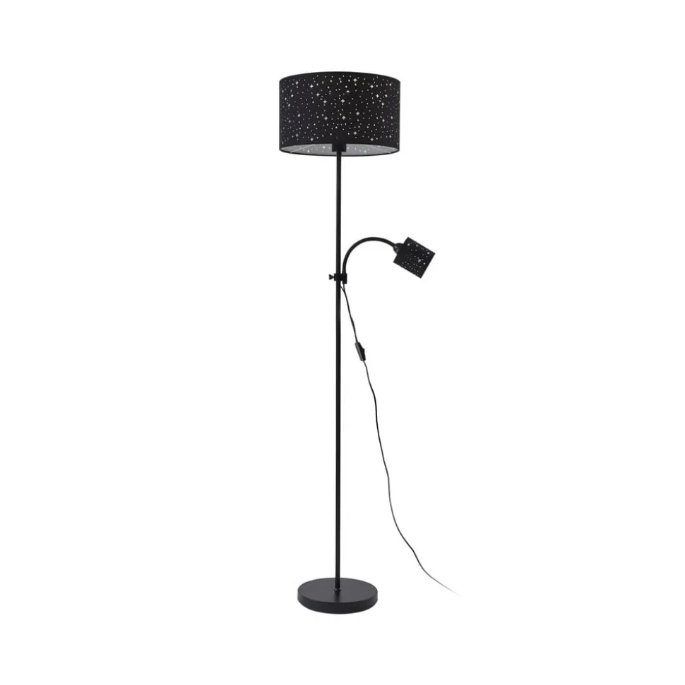 Lindby Melanie gulvlampe, sort, stof, Ø 36 cm, 2 lyskilder.
