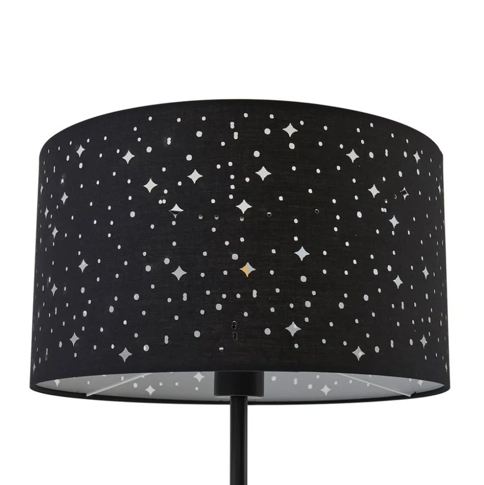 Lindby Melanie gulvlampe, sort, stof, Ø 36 cm, 2 lyskilder.