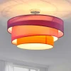 Lindby Melia loftlampe, lilla/pink/orange, tekstil, Ø56cm