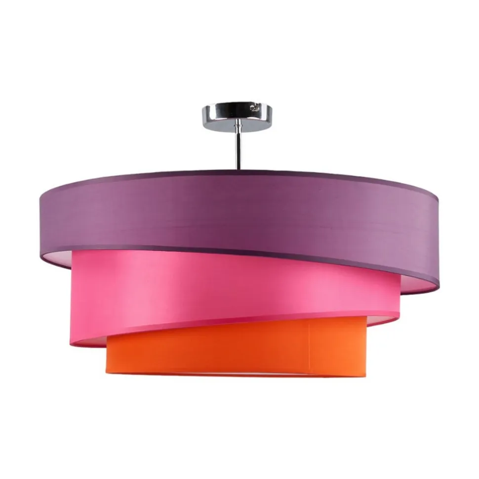 Lindby Melia loftlampe, lilla/pink/orange, tekstil, Ø56cm