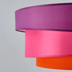 Lindby Melia loftlampe, lilla/pink/orange, tekstil, Ø56cm