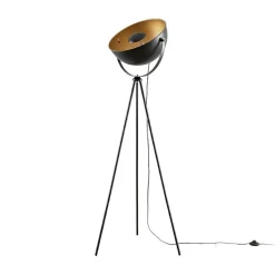 Lindby Meline gulvlampe, sort/guld, metal, trefod