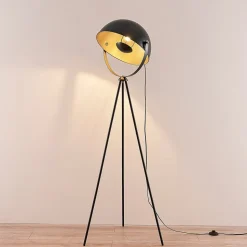 Lindby Meline gulvlampe, sort/guld, metal, trefod