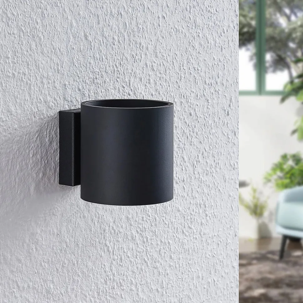 Lindby Mirza væglampe i aluminium, rund, sort