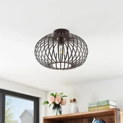 Lindby Nahele loftlampe, brun, metal, Ø 40 cm, E27