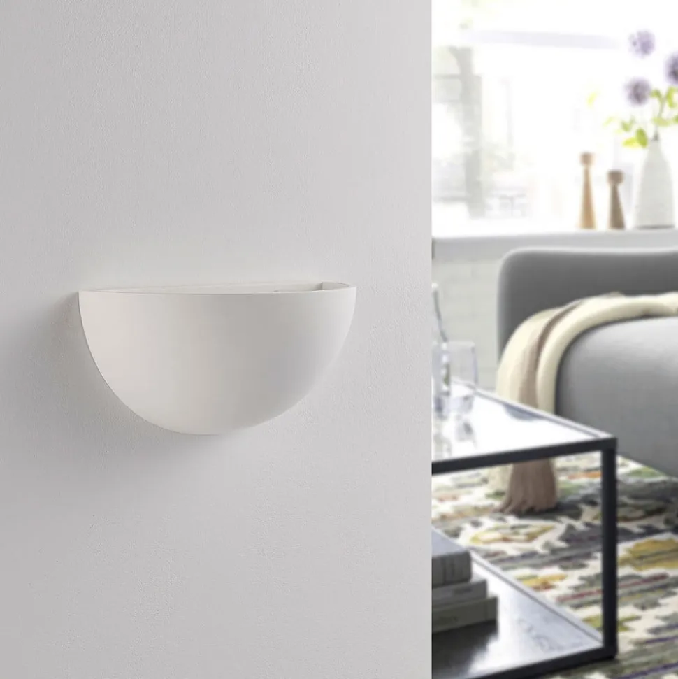 Lindby Narin uplight væglampe, hvid, gips, halvcirkelformet, 28 cm