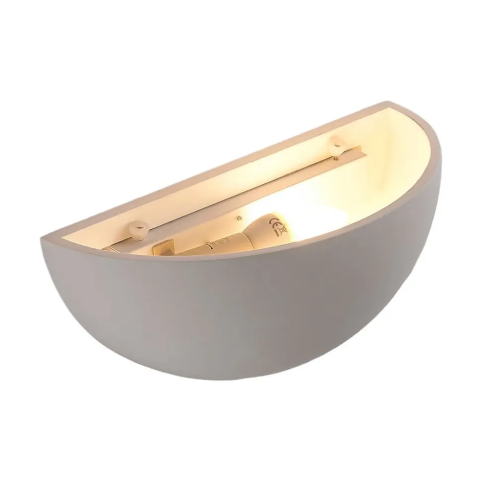 Lindby Narin uplight væglampe, hvid, gips, halvcirkelformet, 28 cm