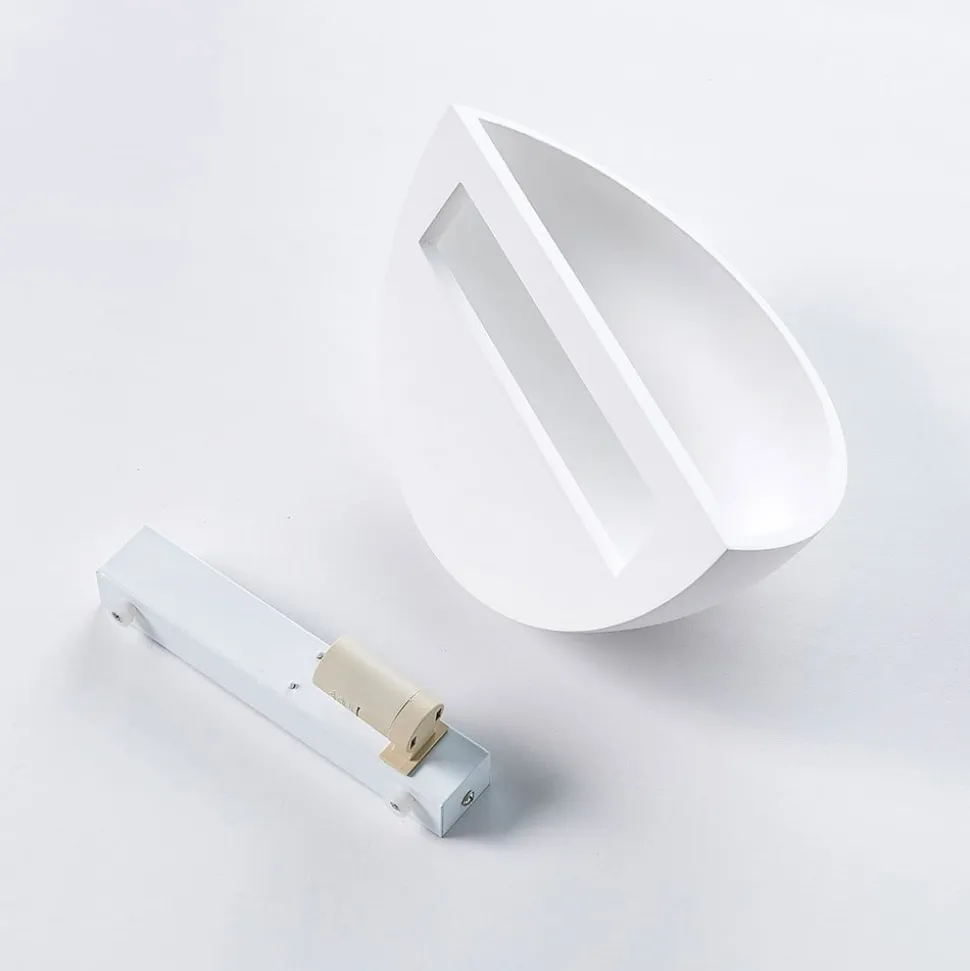 Lindby Narin uplight væglampe, hvid, gips, halvcirkelformet, 28 cm