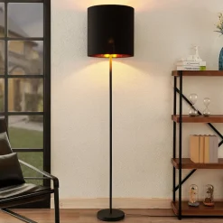 Lindby Nymar gulvlampe, tekstil, sort-guld