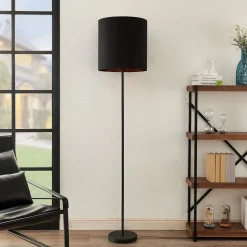 Lindby Nymar gulvlampe, tekstil, sort-guld