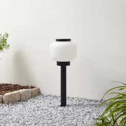 Lindby Orfeas sokkellampe, sort/hvid, aluminium, Ø 24 cm