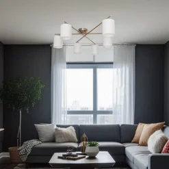 Lindby Pellinora loftlampe, nikkelfarve/hvid