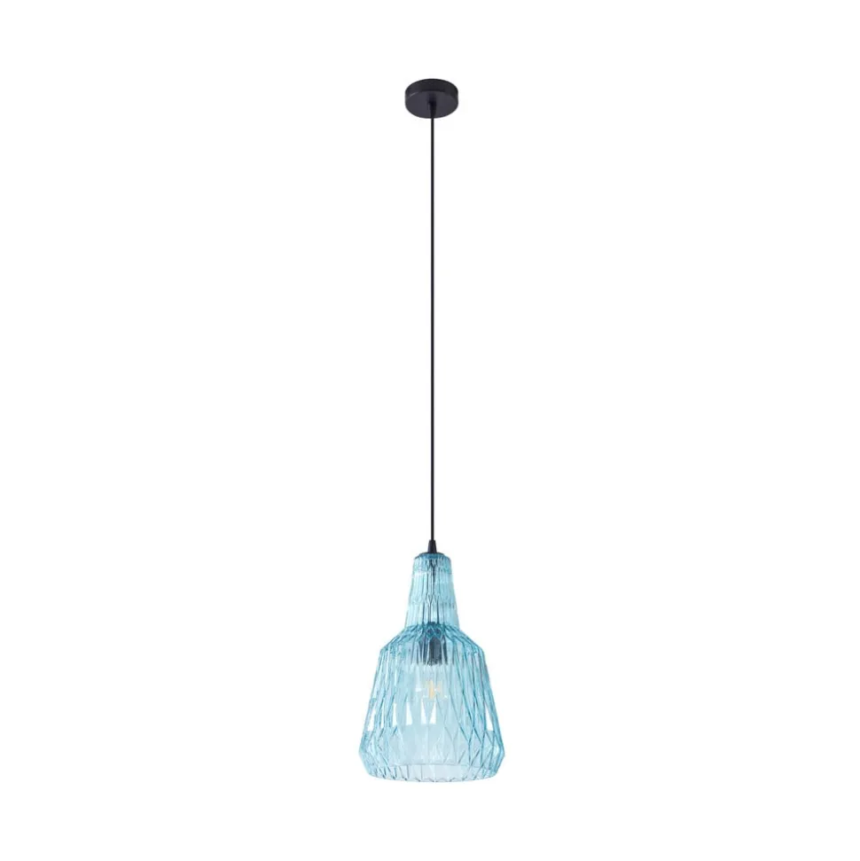 Lindby pendel Belarion, blå, 1-lys, glas, Ø 23 cm