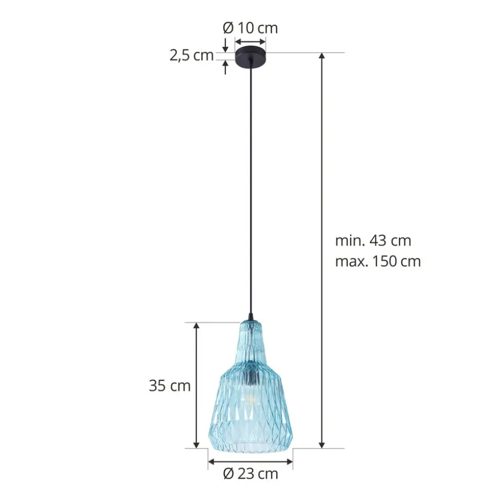 Lindby pendel Belarion, blå, 1-lys, glas, Ø 23 cm