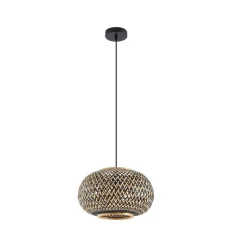 Lindby pendel Nerys, 1-lys, sort, bambus, Ø 38 cm