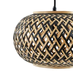 Lindby pendel Nerys, 1-lys, sort, bambus, Ø 38 cm