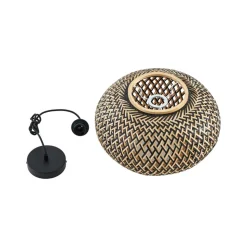 Lindby pendel Nerys, 1-lys, sort, bambus, Ø 38 cm
