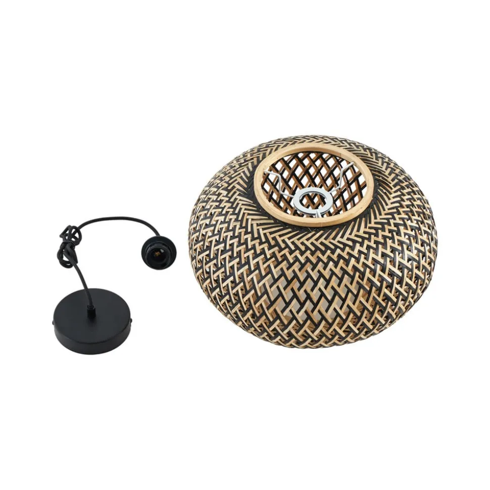 Lindby pendel Nerys, 1-lys, sort, bambus, Ø 38 cm