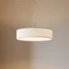 Lindby pendel Sebatin, Ø 50 cm, hvid, stof, E27