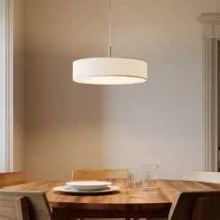 Lindby pendel Sebatin, Ø 50 cm, hvid, stof, E27