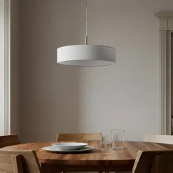 Lindby pendel Sebatin, Ø 50 cm, hvid, stof, E27