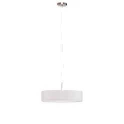 Lindby pendel Sebatin, Ø 50 cm, hvid, stof, E27