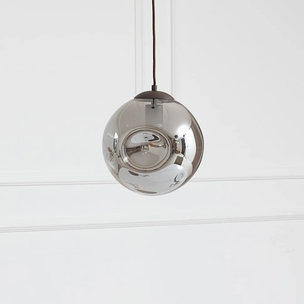 Lindby pendel Valentina, E27, Ø 25 cm, røgfarvet grå, glas