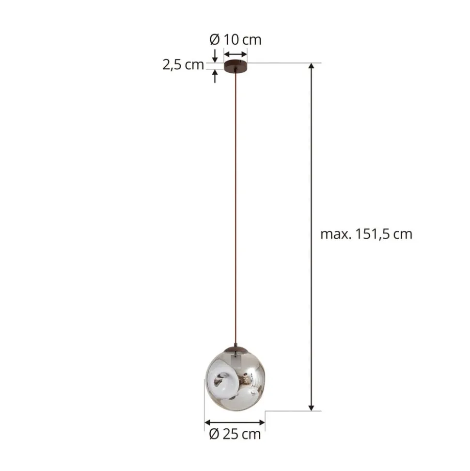 Lindby pendel Valentina, E27, Ø 25 cm, røgfarvet grå, glas