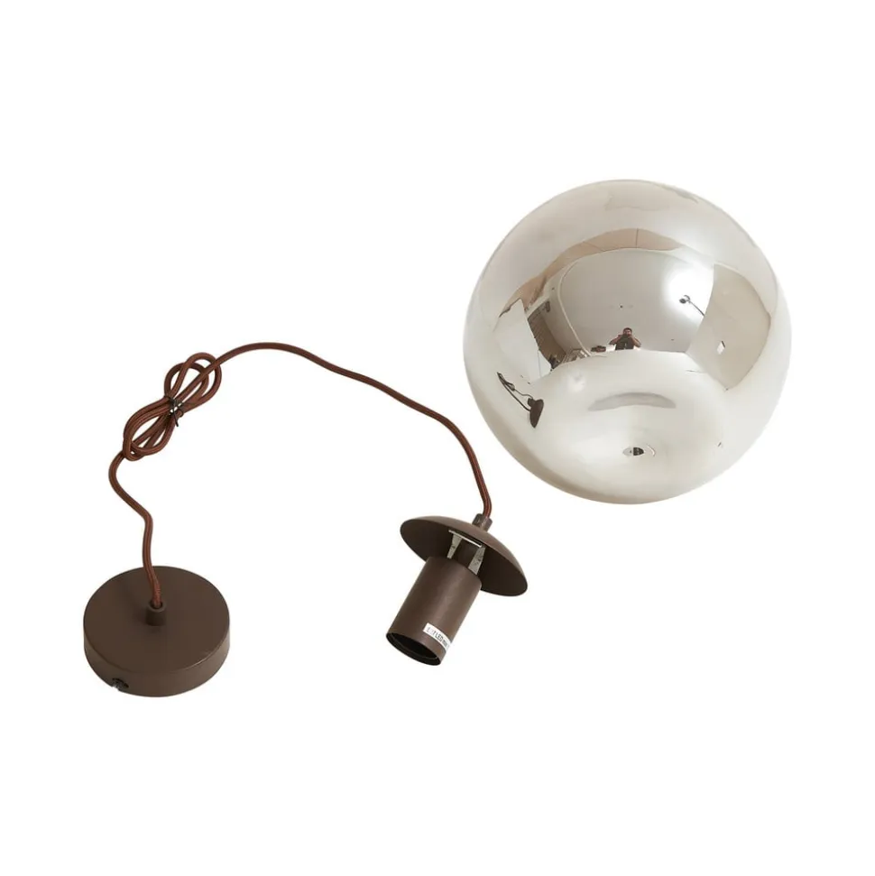 Lindby pendel Valentina, E27, Ø 25 cm, røgfarvet grå, glas