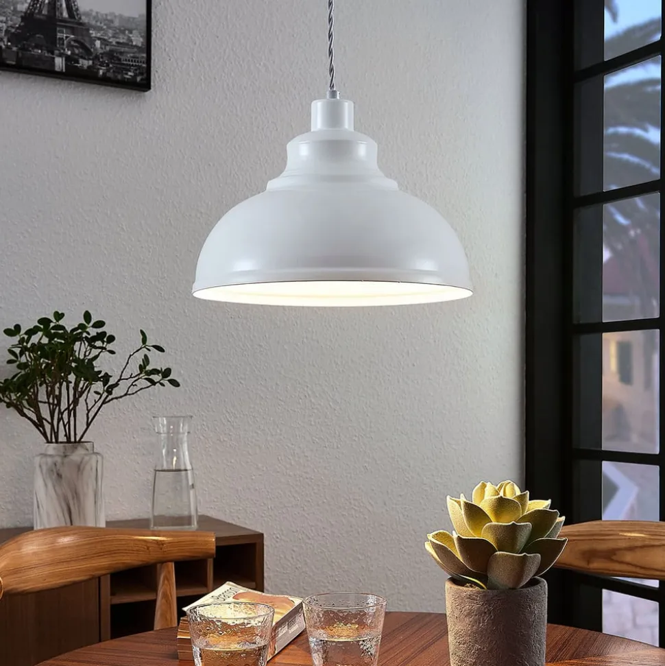 Lindby pendellampe Albertine, 29 cm, hvid, metal