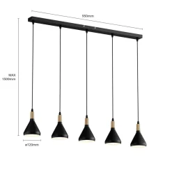 Lindby pendellampe Arina, 100 cm, sort, 5 lyskilder