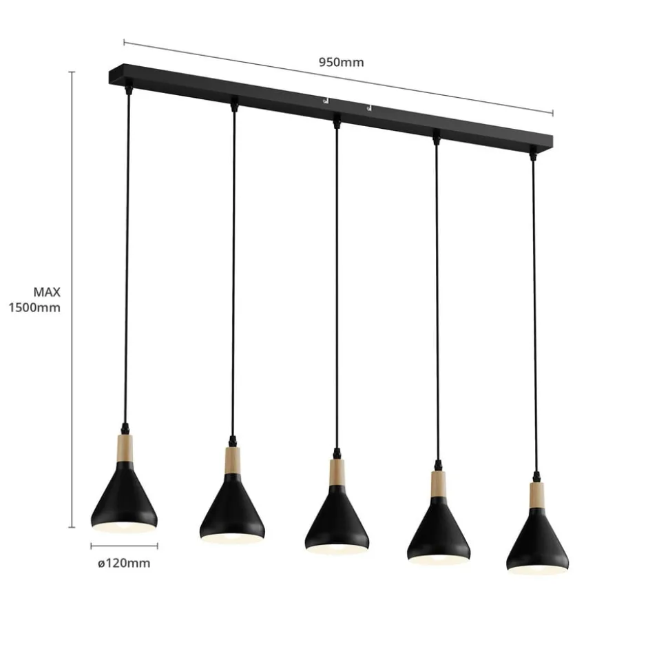 Lindby pendellampe Arina, 100 cm, sort, 5 lyskilder