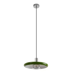 Lindby pendellampe Branford, retro, Ø 35 cm, grøn, metal