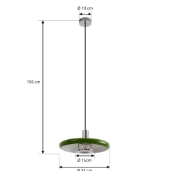 Lindby pendellampe Branford, retro, Ø 35 cm, grøn, metal