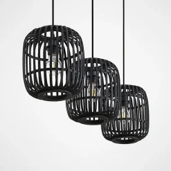 Lindby pendellampe Canyana, sort, 3-lys, rattan, 105 cm