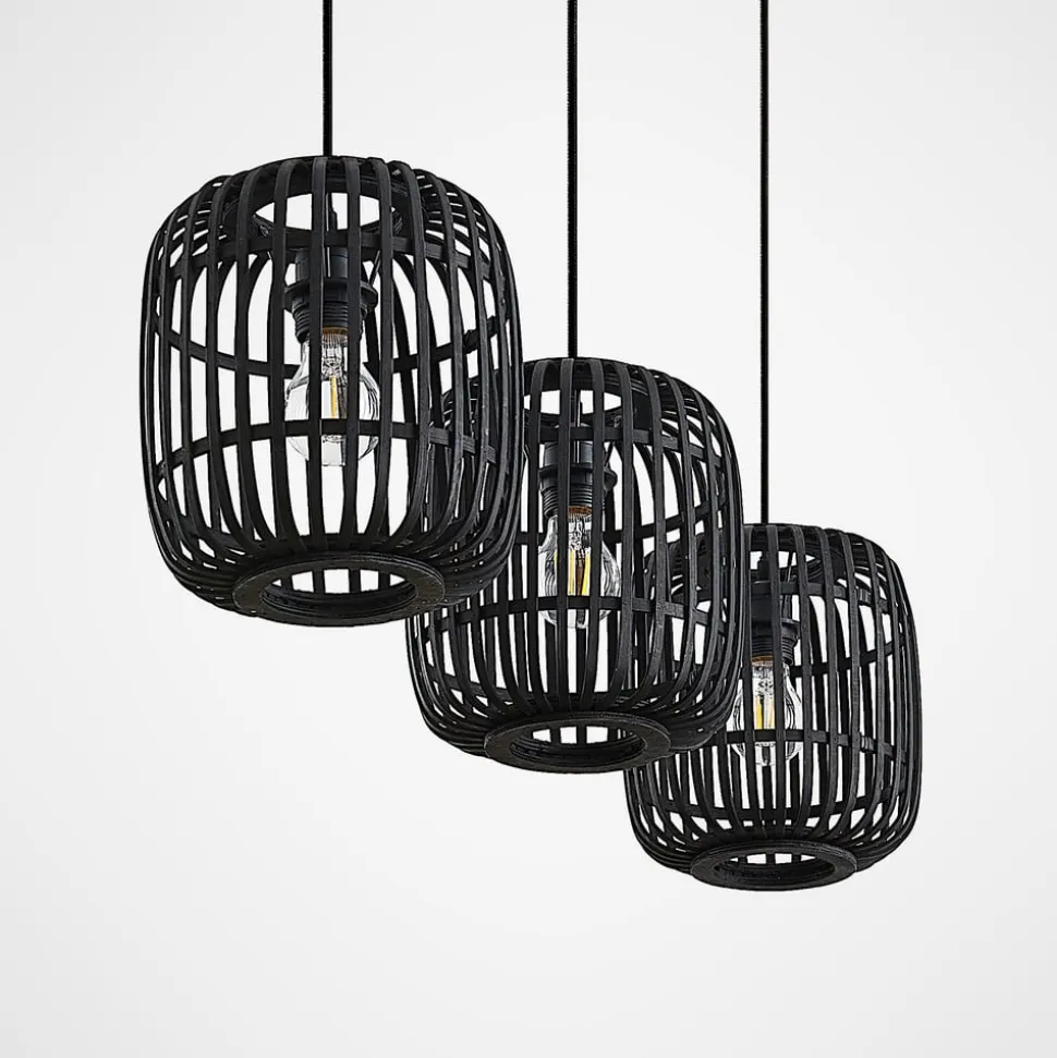 Lindby pendellampe Canyana, sort, 3-lys, rattan, 105 cm