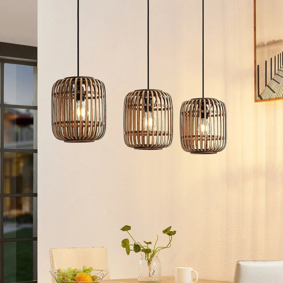 Lindby pendellampe Canyana, natur, 3 lyskilder, rattan, 105 cm