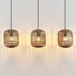 Lindby pendellampe Canyana, natur, 3 lyskilder, rattan, 105 cm