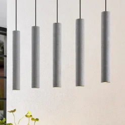 Lindby pendellampe Concretto, 100 cm, grå, 5 lyskilder, beton