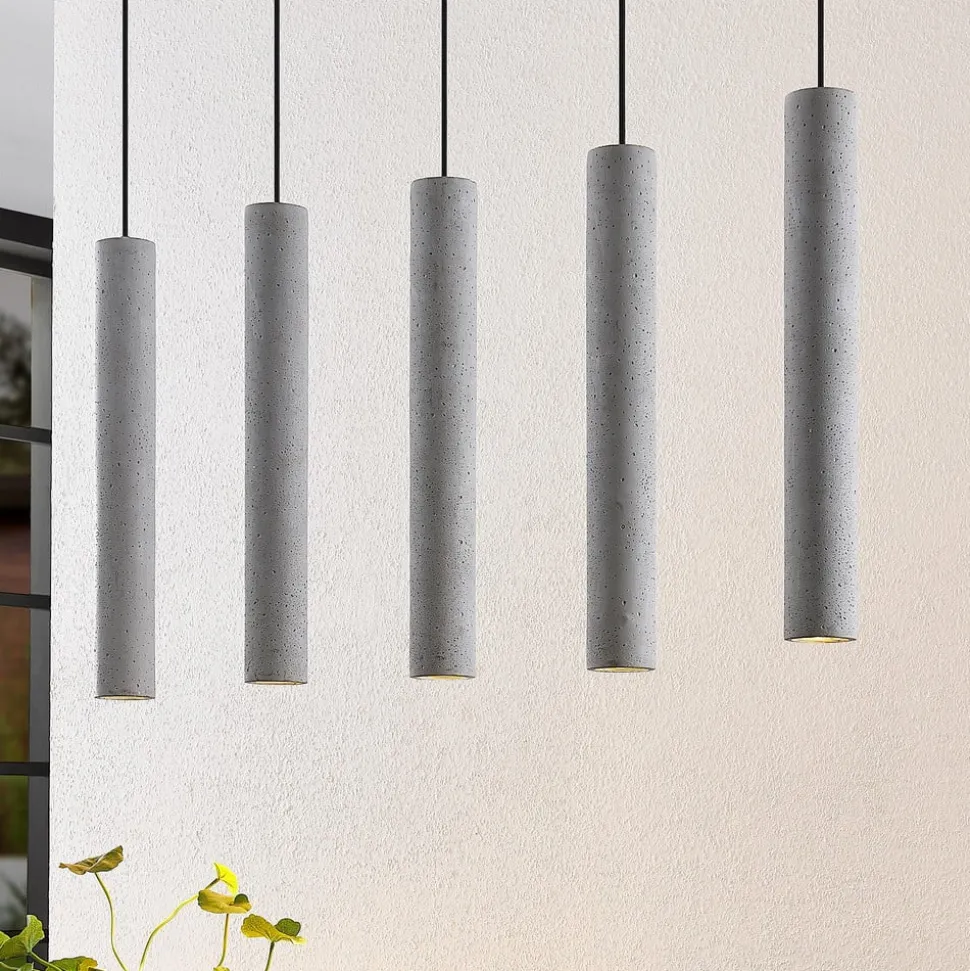 Lindby pendellampe Concretto, 100 cm, grå, 5 lyskilder, beton