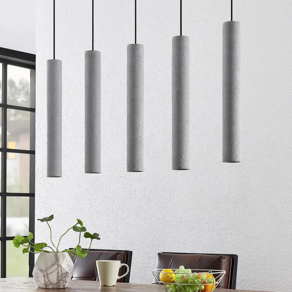 Lindby pendellampe Concretto, 100 cm, grå, 5 lyskilder, beton