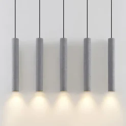 Lindby pendellampe Concretto, 100 cm, grå, 5 lyskilder, beton