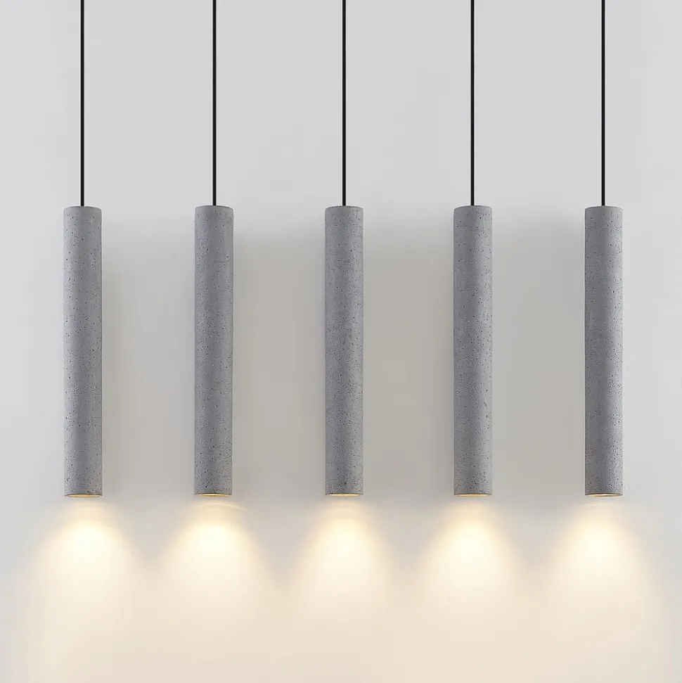 Lindby pendellampe Concretto, 100 cm, grå, 5 lyskilder, beton